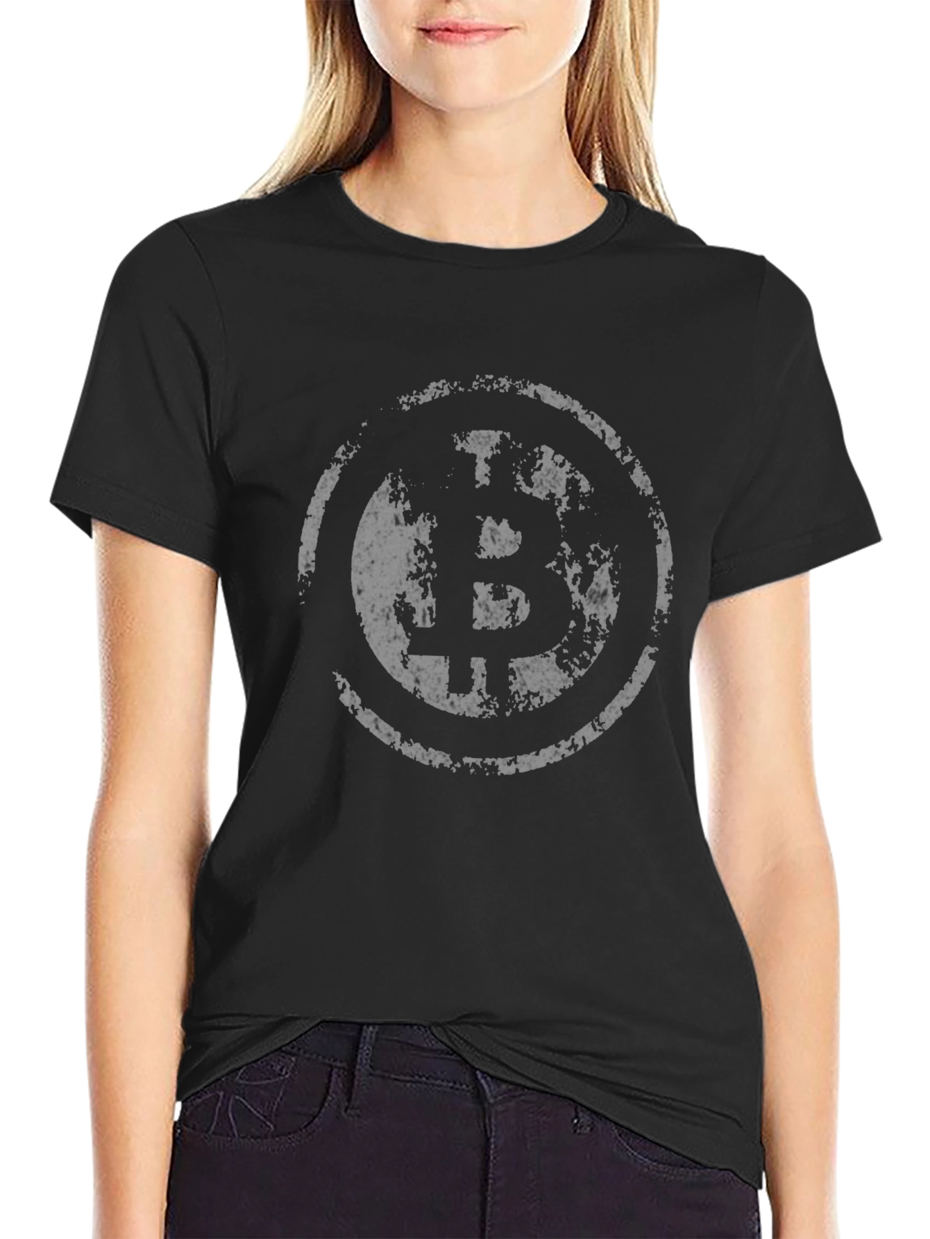 Bitcoin Distressed Logo Black T-Shirt