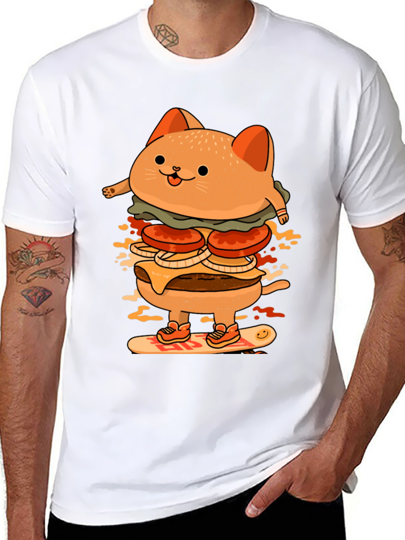 Burger Cat Skateboard Graphic T-Shirt