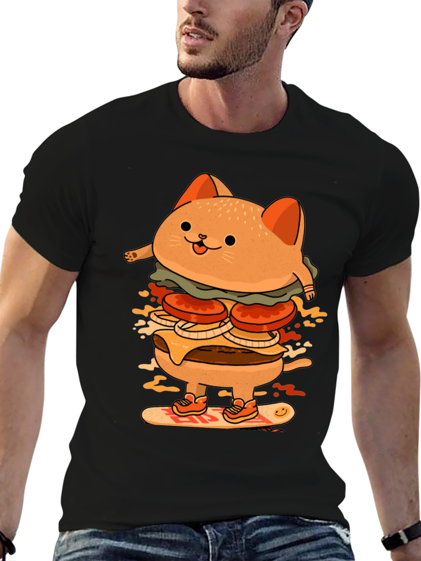 Burger Cat Skateboard Graphic T-Shirt