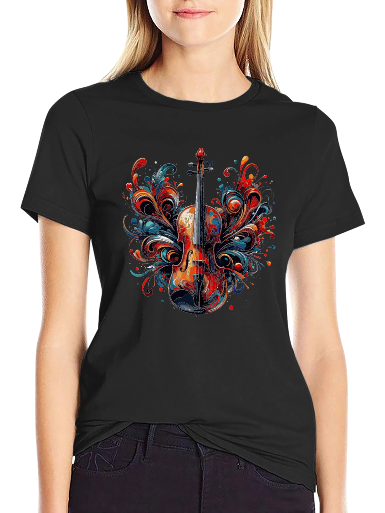 Violin Art Mens Black T-Shirt