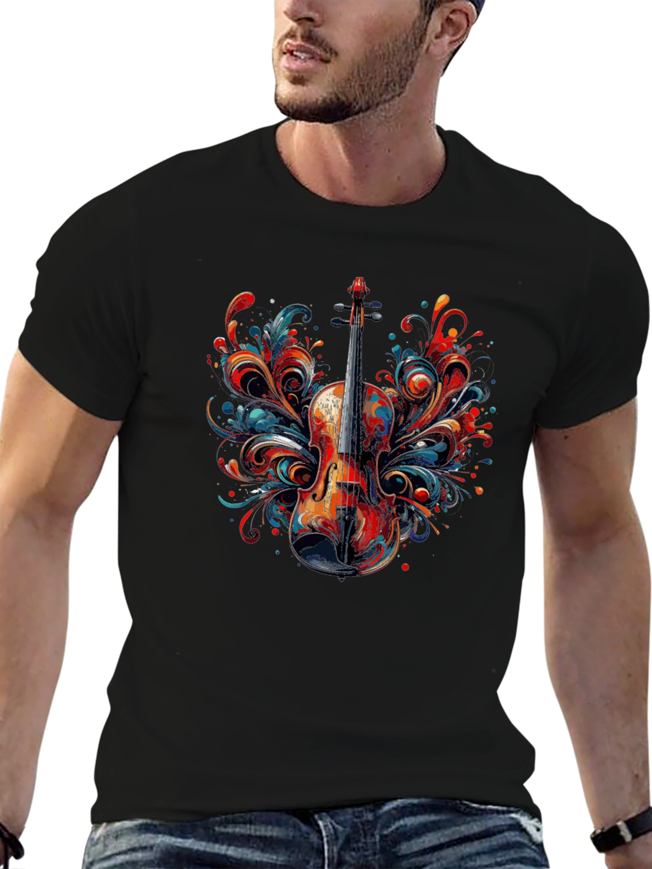 Violin Art Mens Black T-Shirt
