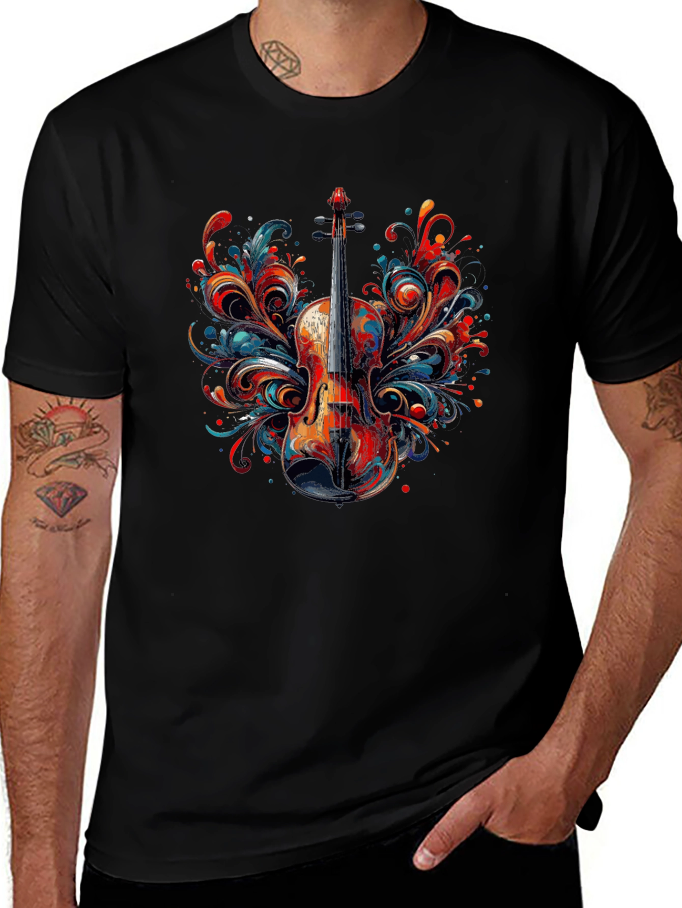 Violin Art Mens Black T-Shirt