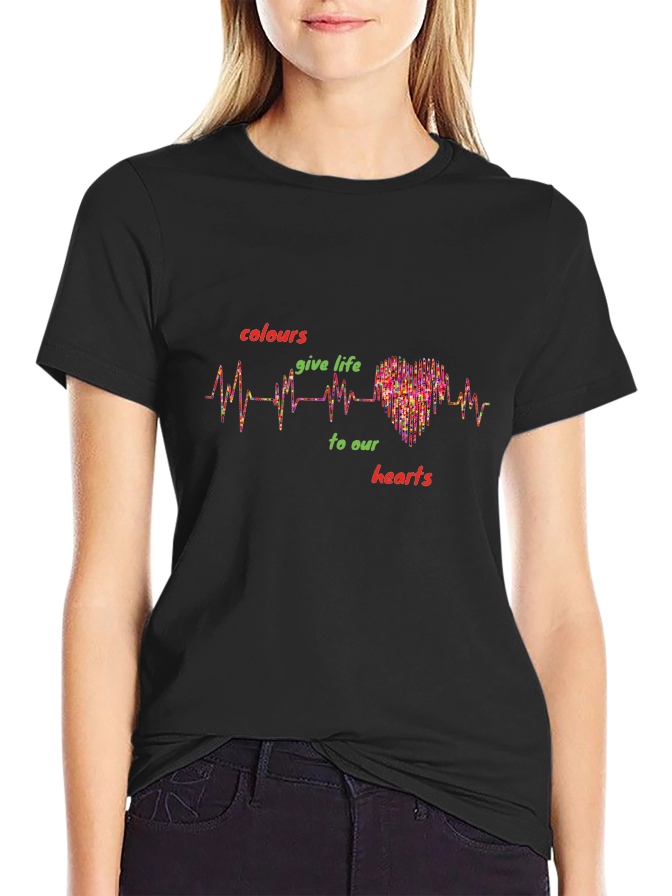 Colorful Heartbeat Graphic T-Shirt