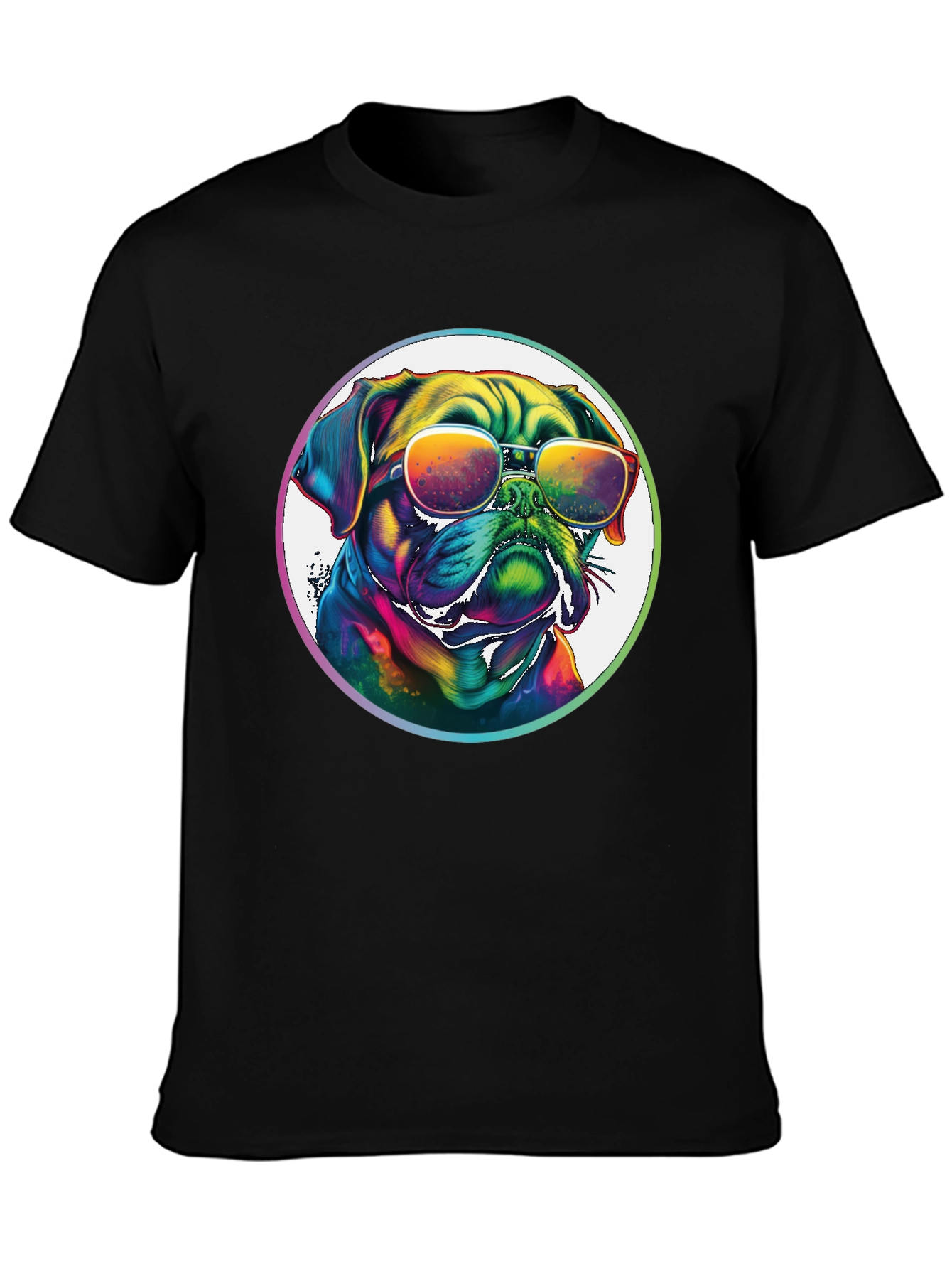 Rainbow Pug Sunglasses T-Shirt – Colorful Dog Lover Tee
