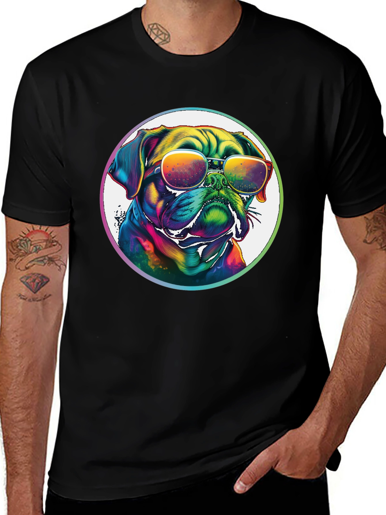 Rainbow Pug Sunglasses T-Shirt – Colorful Dog Lover Tee