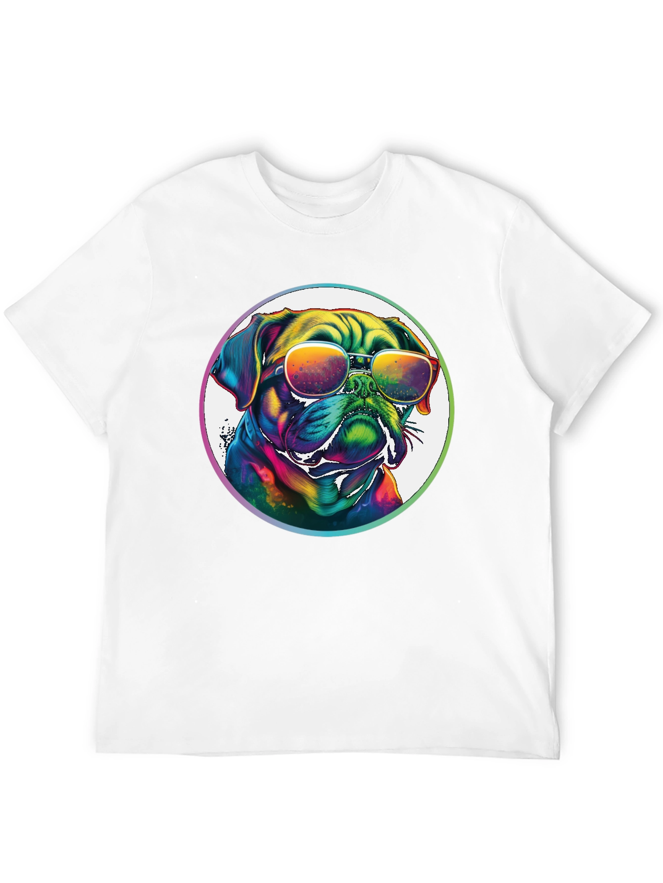 Rainbow Pug Sunglasses T-Shirt – Colorful Dog Lover Tee