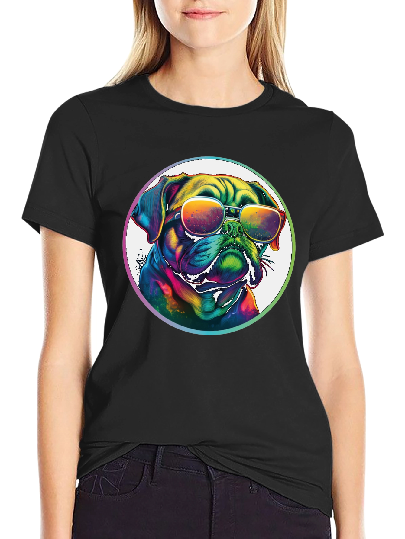Rainbow Pug Sunglasses T-Shirt – Colorful Dog Lover Tee
