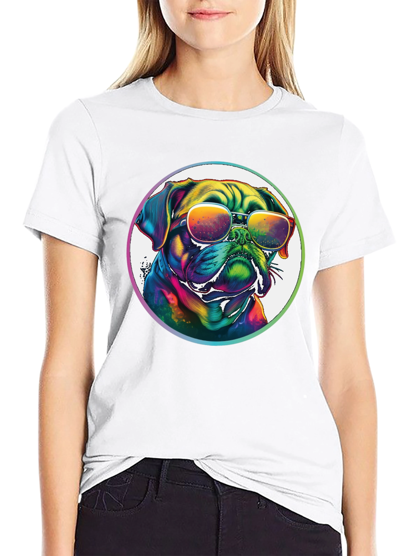 Rainbow Pug Sunglasses T-Shirt – Colorful Dog Lover Tee