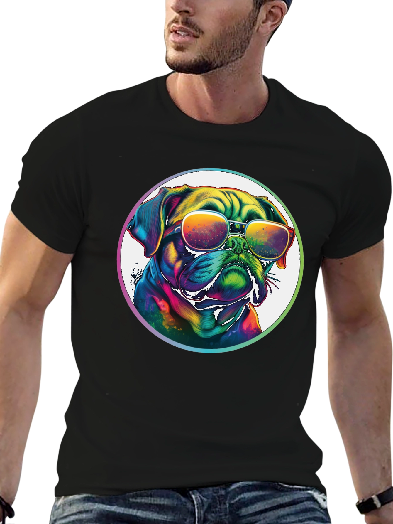 Rainbow Pug Sunglasses T-Shirt – Colorful Dog Lover Tee
