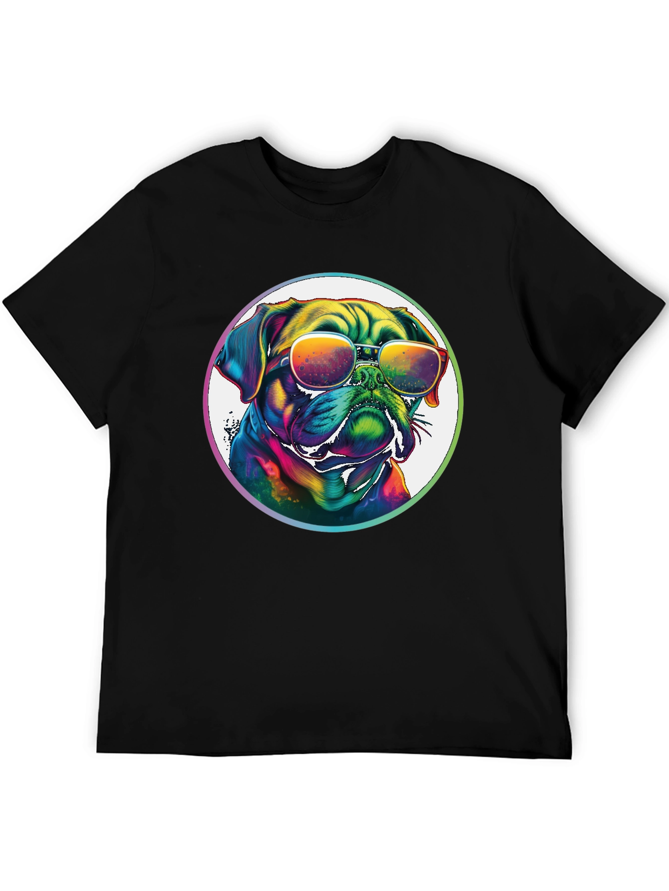 Rainbow Pug Sunglasses T-Shirt – Colorful Dog Lover Tee