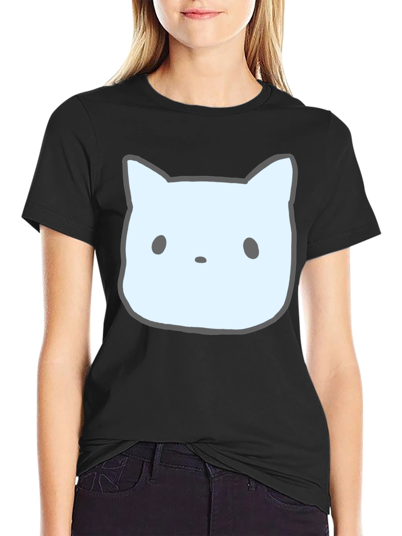Cute Cat Face Graphic Tee - Unisex Black T-Shirt