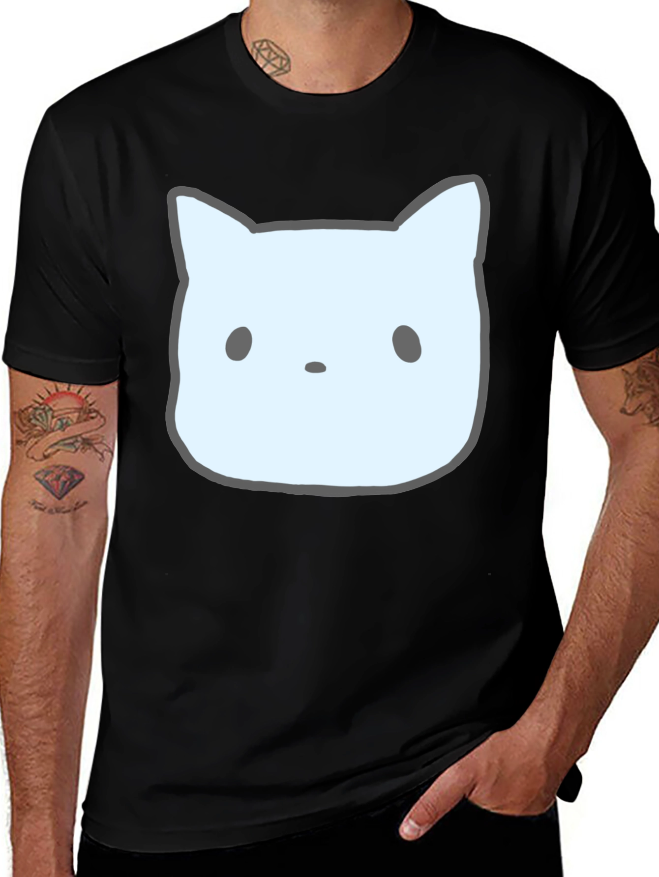 Cute Cat Face Graphic Tee - Unisex Black T-Shirt
