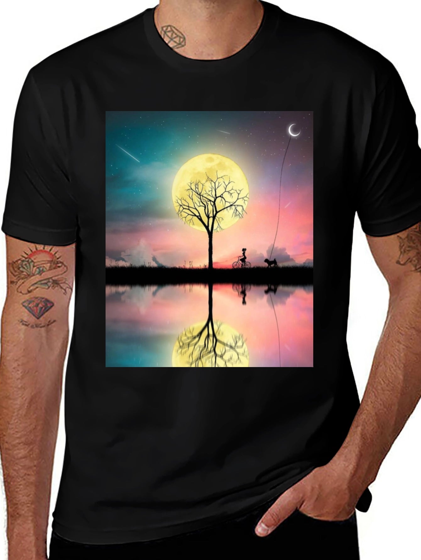 Nightscape T-Shirt: Moonlit Tree Reflection