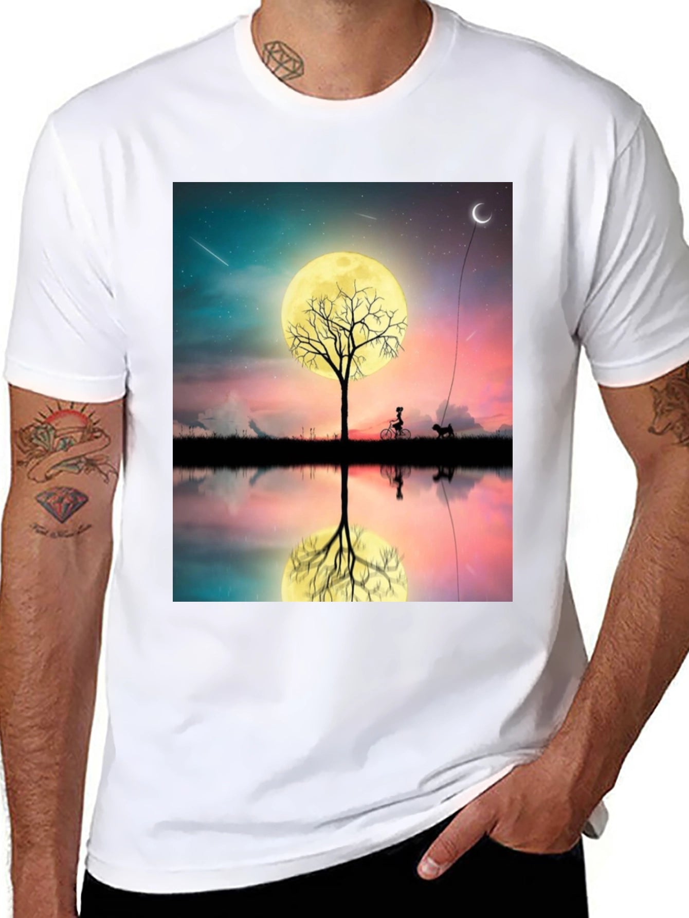 Nightscape T-Shirt: Moonlit Tree Reflection