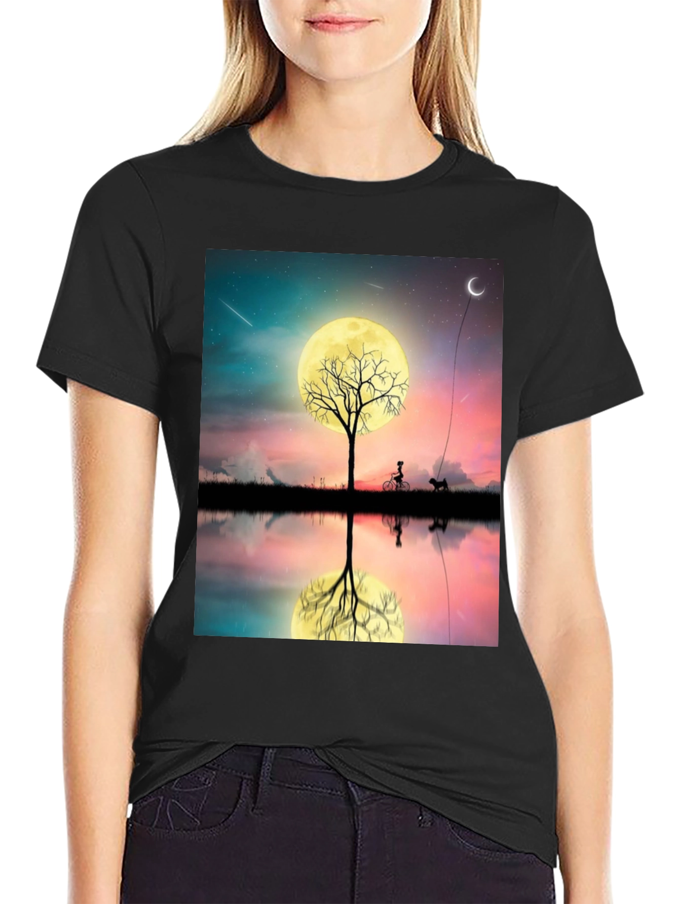 Nightscape T-Shirt: Moonlit Tree Reflection
