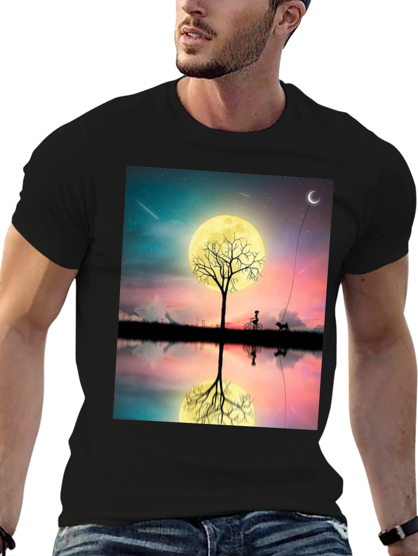 Nightscape T-Shirt: Moonlit Tree Reflection