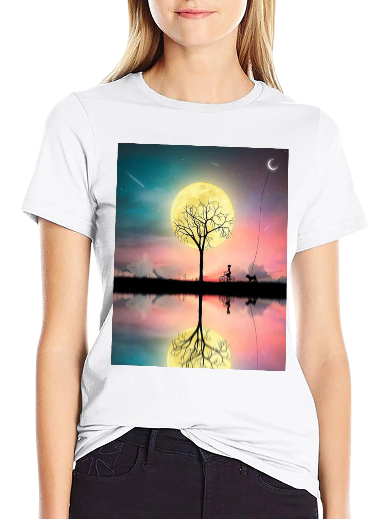 Nightscape T-Shirt: Moonlit Tree Reflection