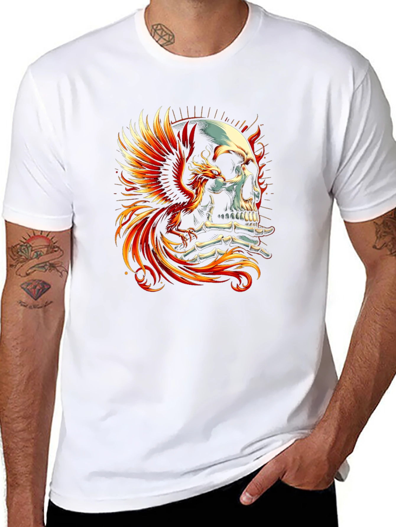 Phoenix Skull Graphic T-Shirt - Bold Style