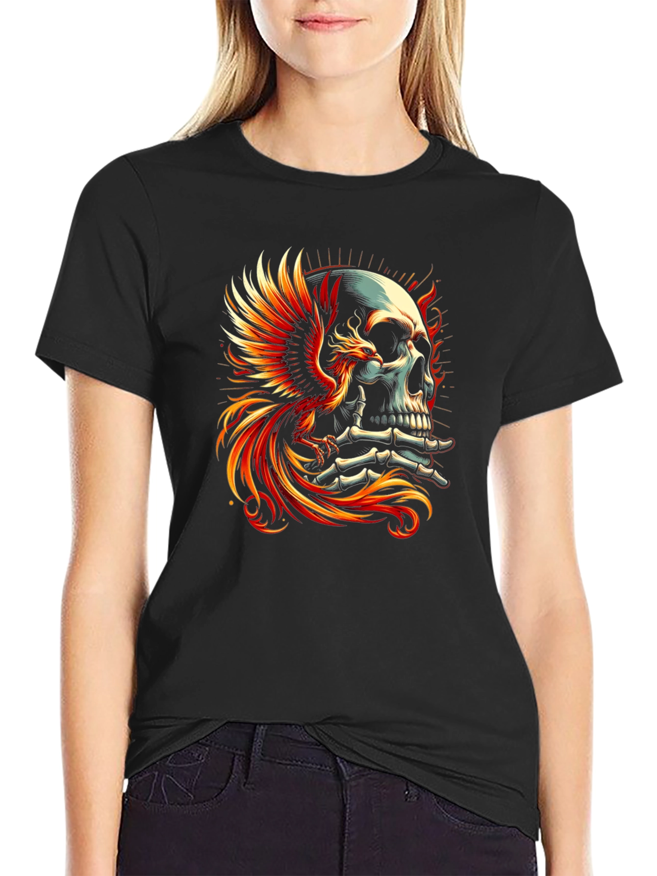 Phoenix Skull Graphic T-Shirt - Bold Style
