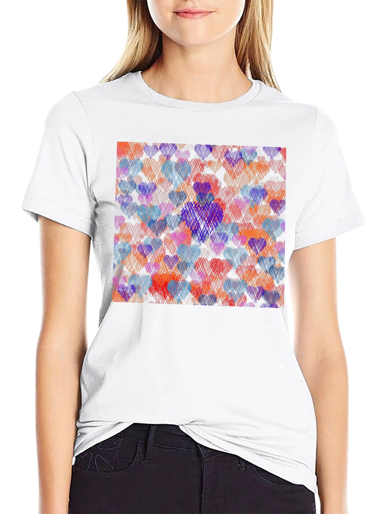 Heart Pattern Graphic Tee - Black