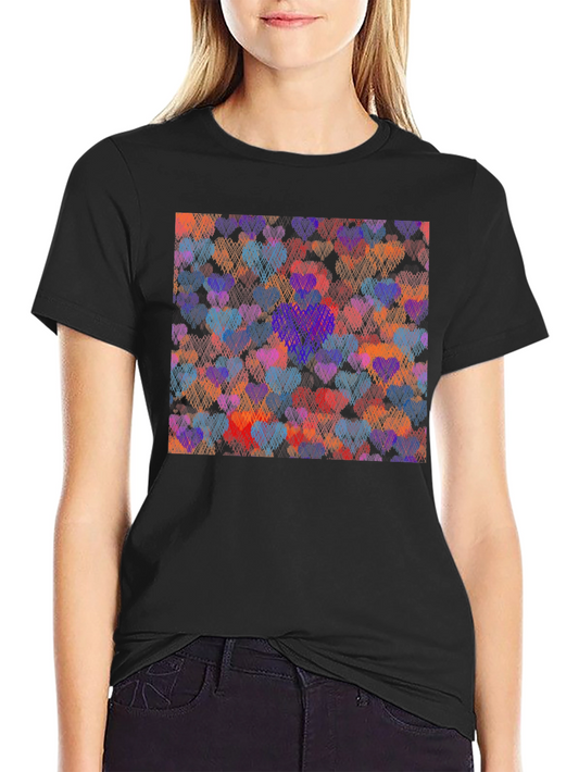 Heart Pattern Graphic Tee - Black