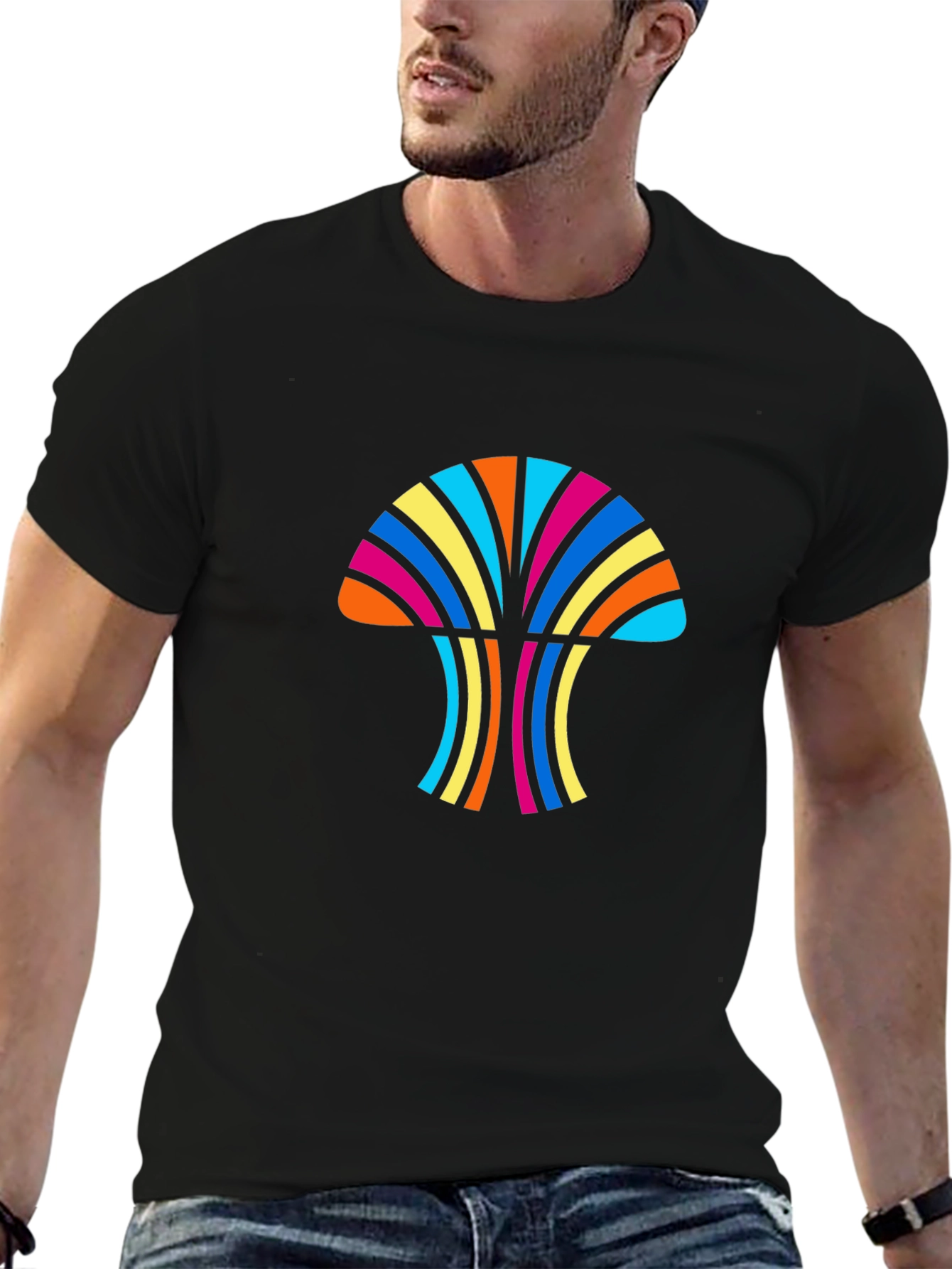 Retro Rainbow Mushroom Tee - Groovy Funky T-Shirt