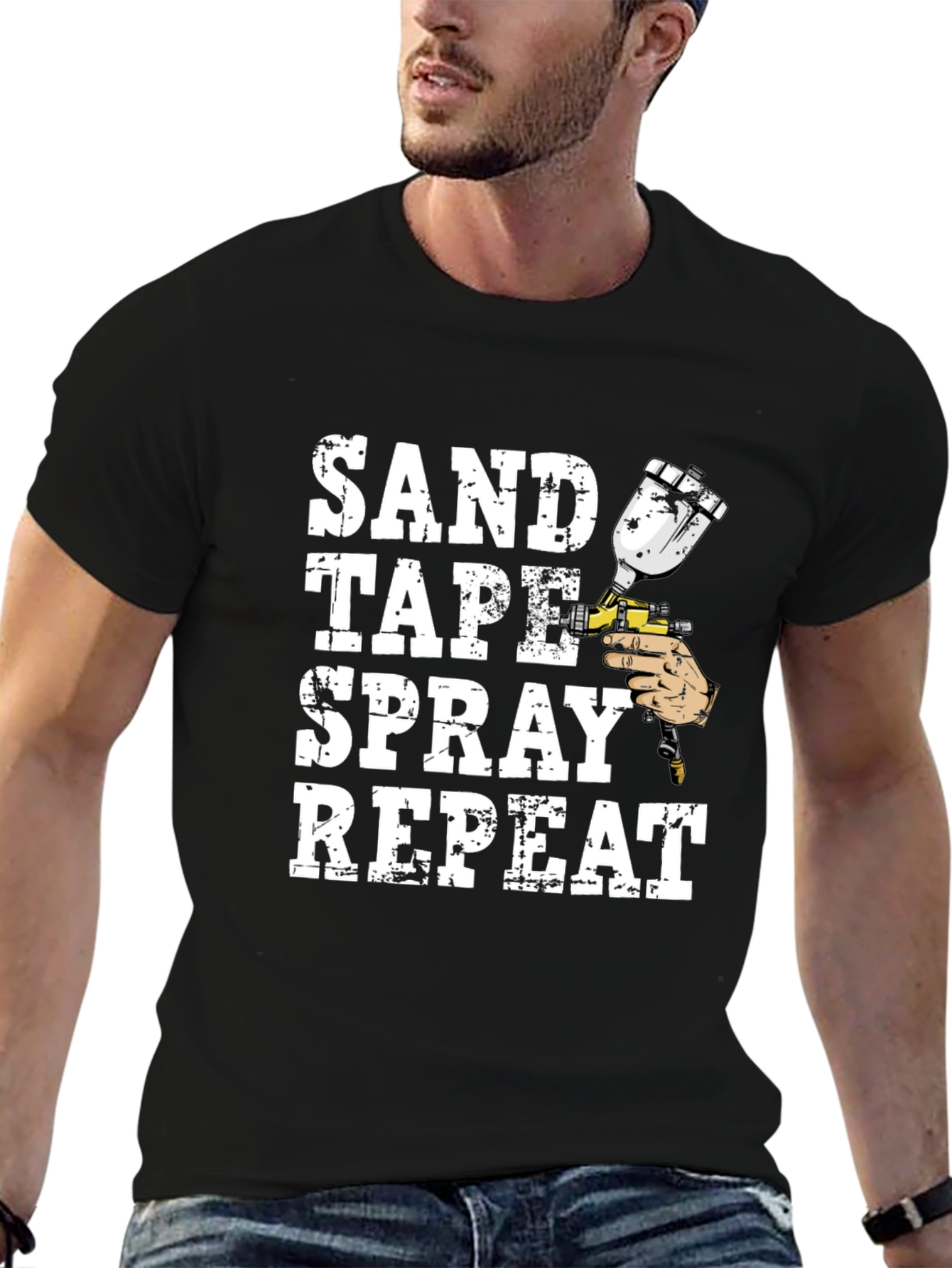 Sand Tape Spray Repeat Black T-Shirt