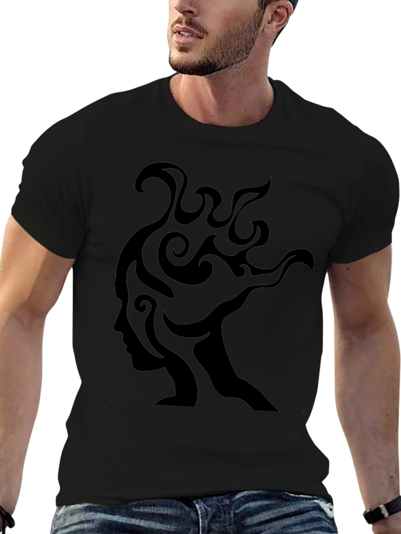Abstract Face Graphic Tee - Black