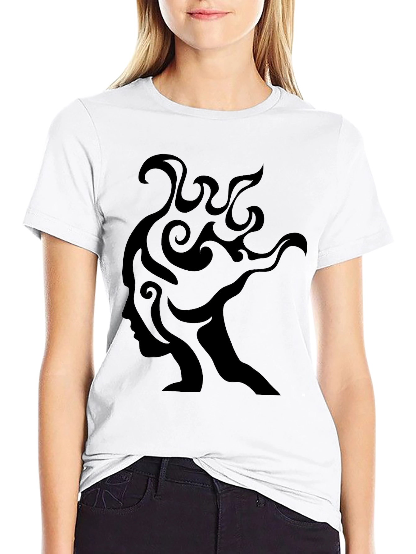 Abstract Face Graphic Tee - Black