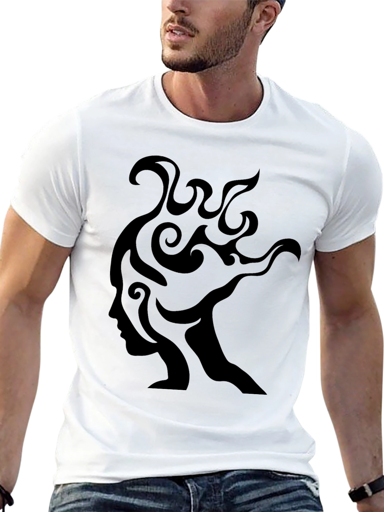 Abstract Face Graphic Tee - Black