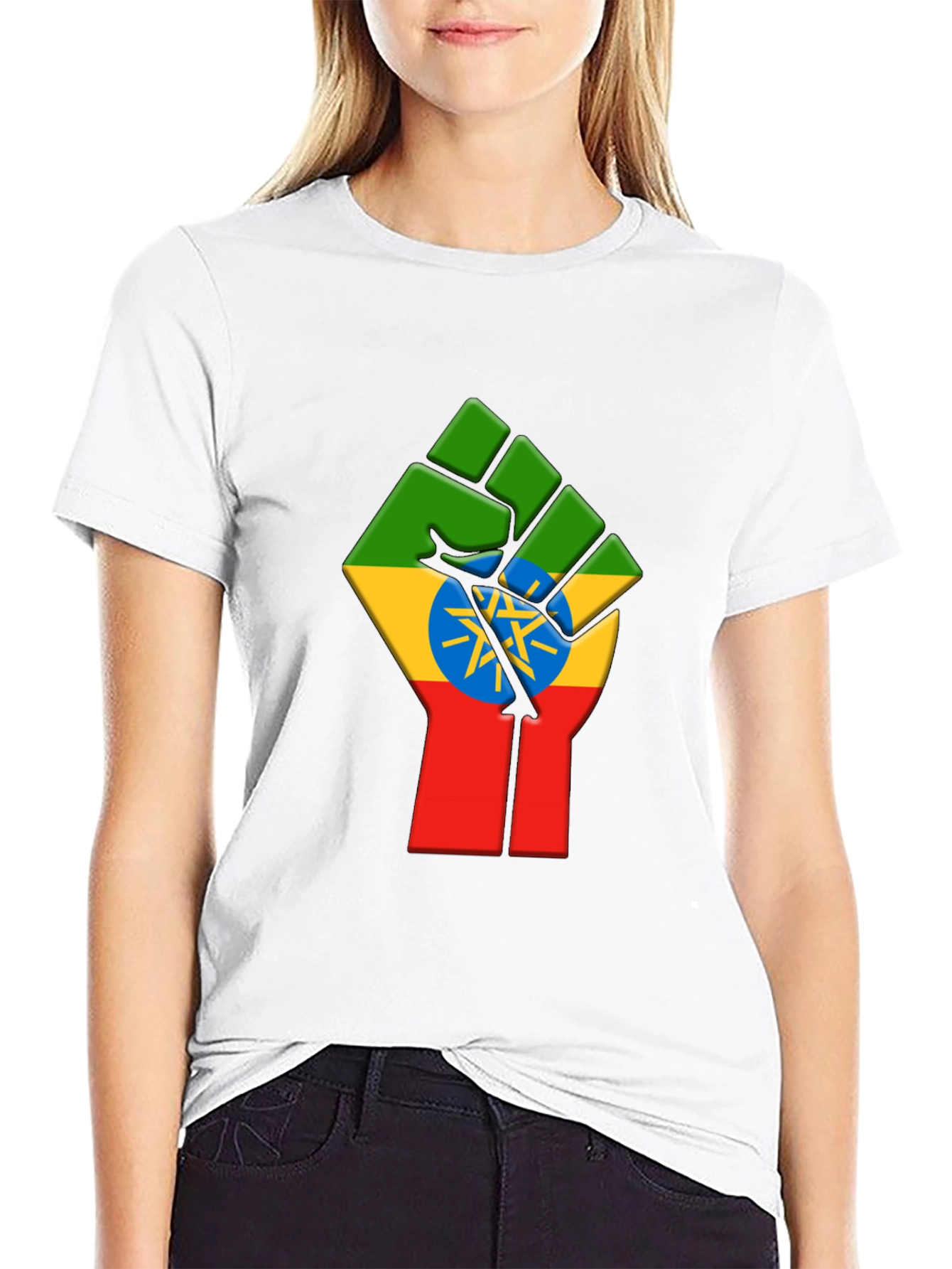 Ethiopian Flag Fist Black T-Shirt