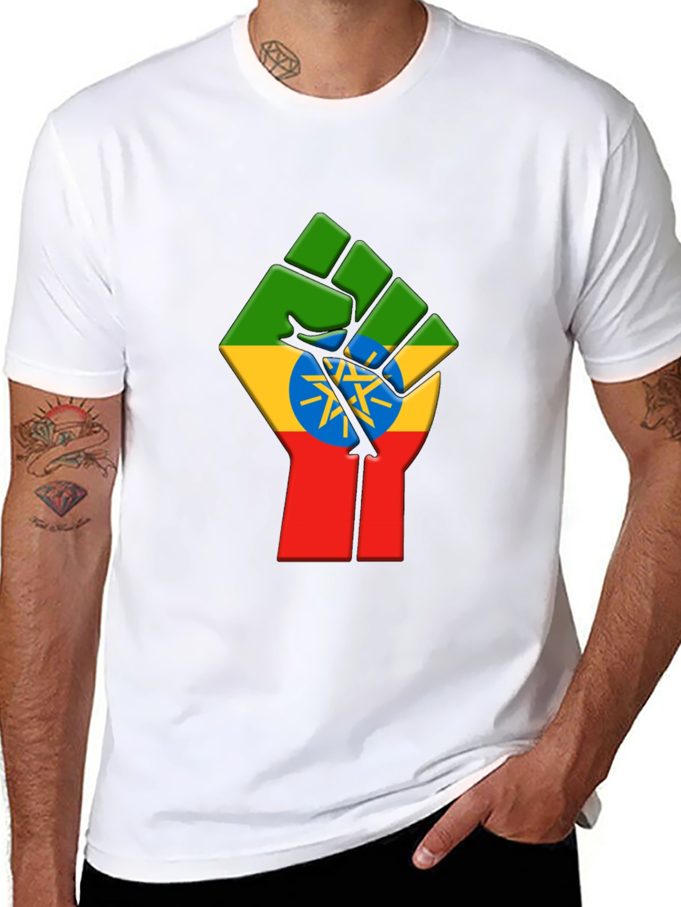 Ethiopian Flag Fist Black T-Shirt