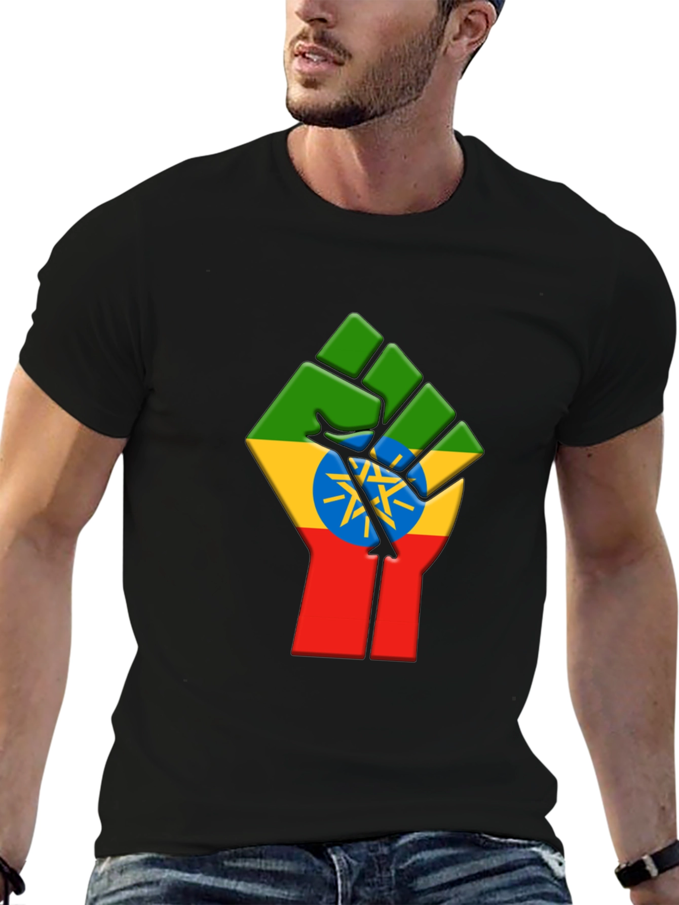 Ethiopian Flag Fist Black T-Shirt