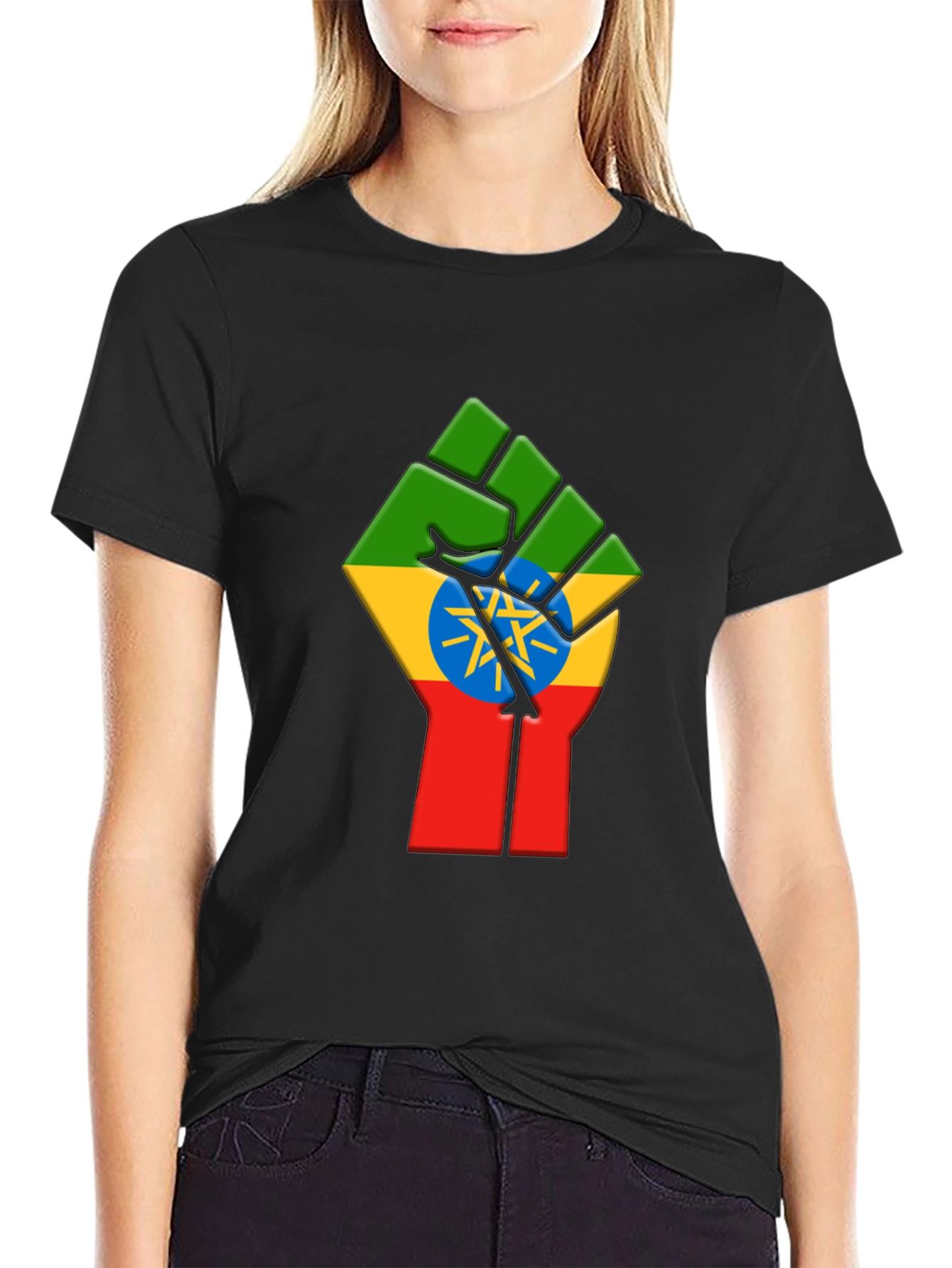 Ethiopian Flag Fist Black T-Shirt