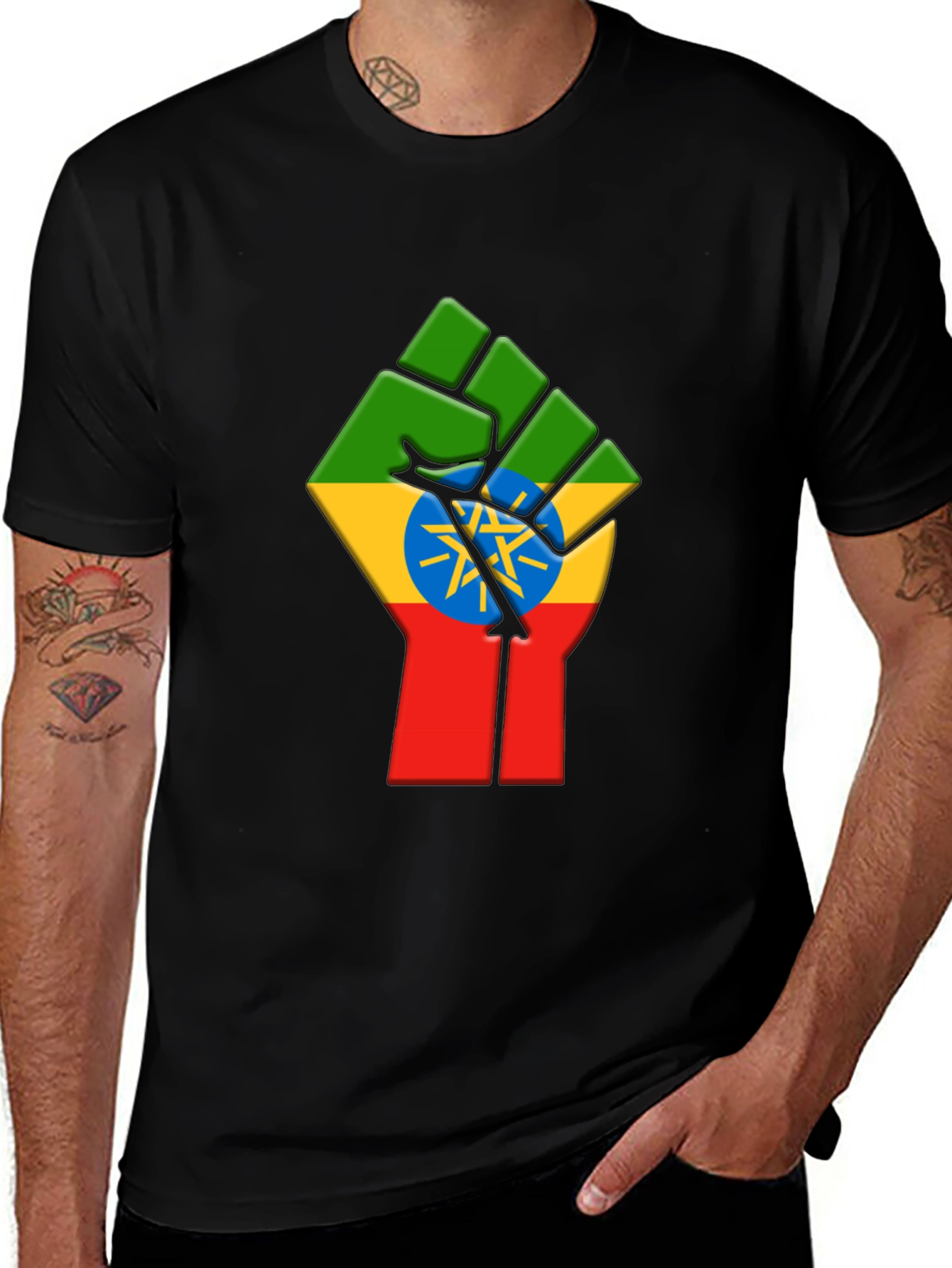 Ethiopian Flag Fist Black T-Shirt
