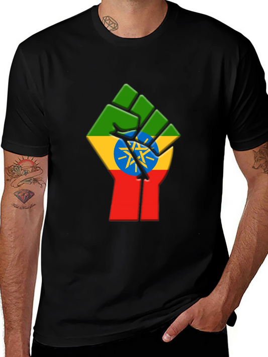 Ethiopian Flag Fist Black T-Shirt