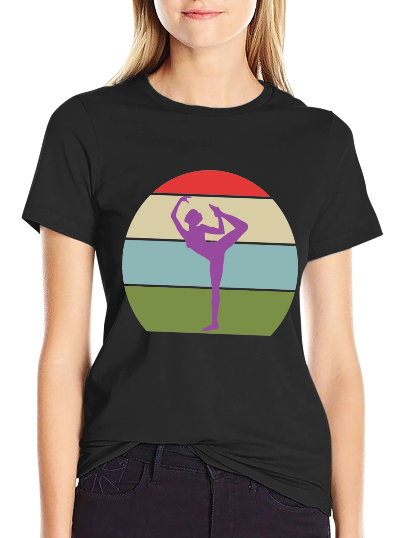 Yoga Pose Graphic Tee - Retro Sunset Design