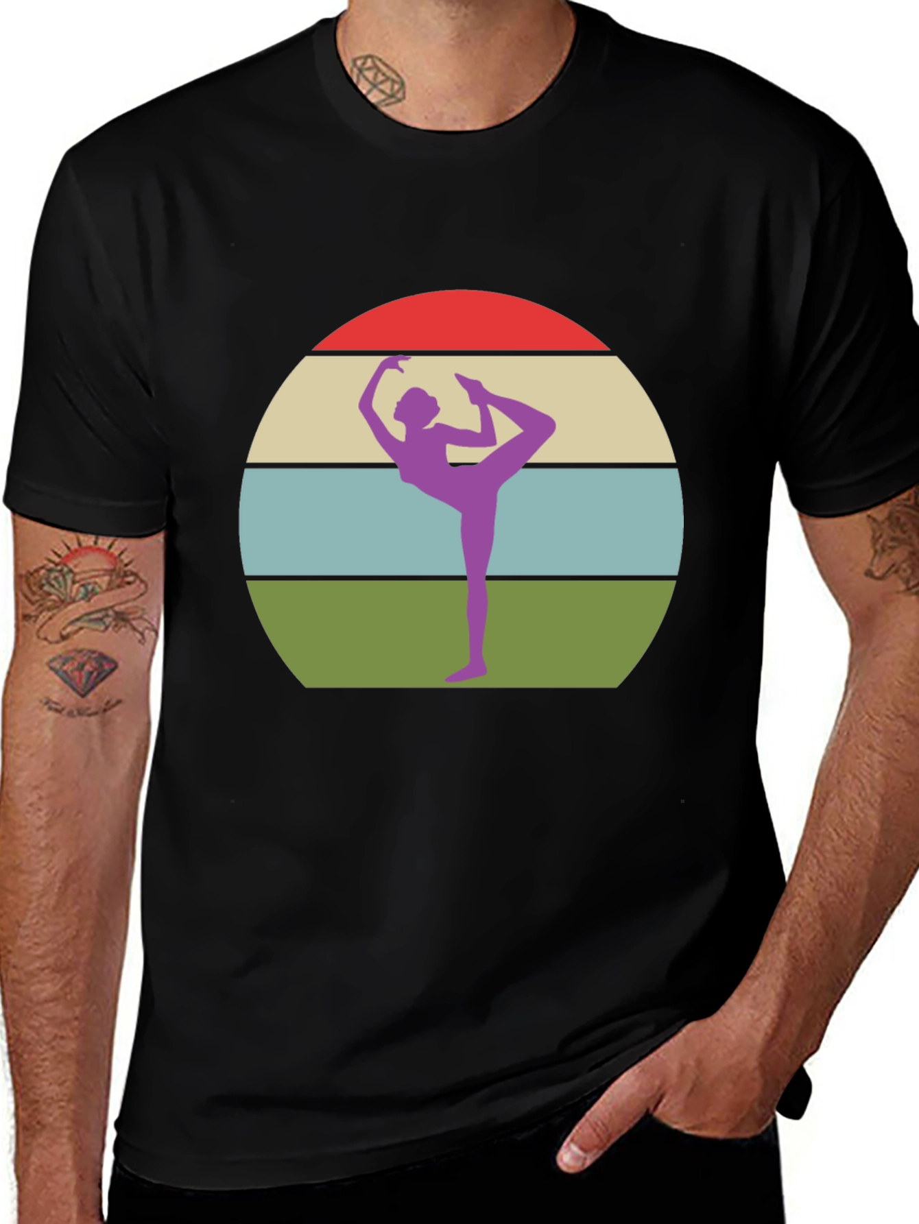 Yoga Pose Graphic Tee - Retro Sunset Design
