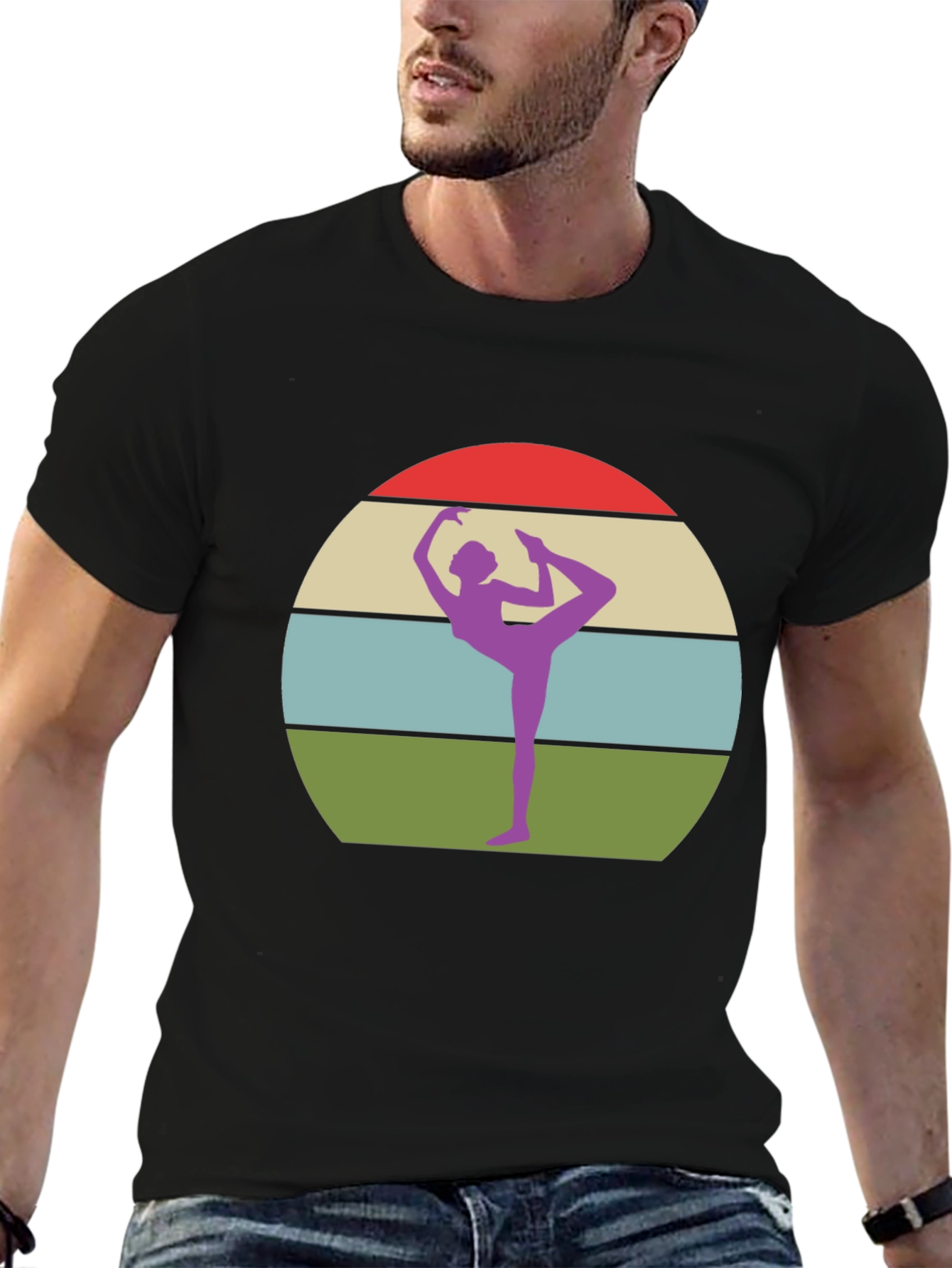 Yoga Pose Graphic Tee - Retro Sunset Design