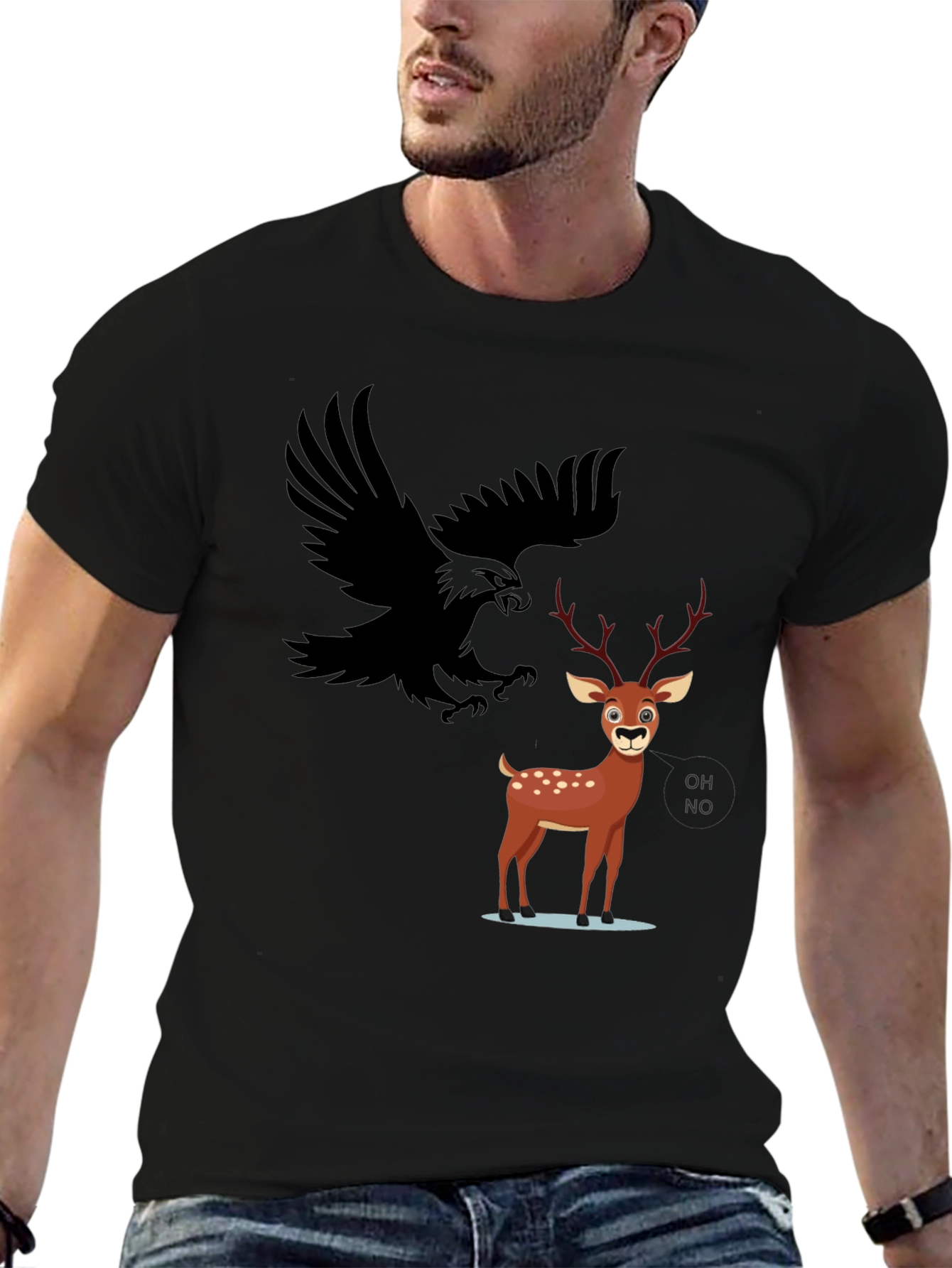 Eagle and Deer Graphic Tee - Black