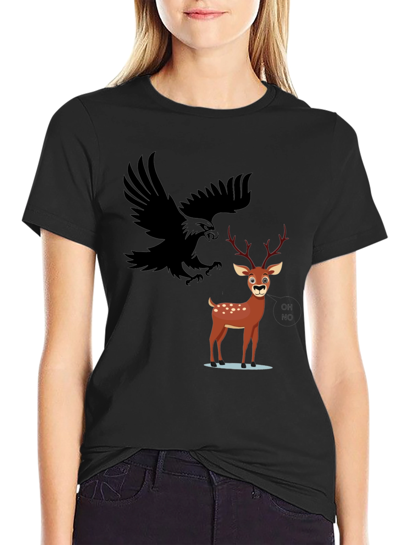 Eagle and Deer Graphic Tee - Black