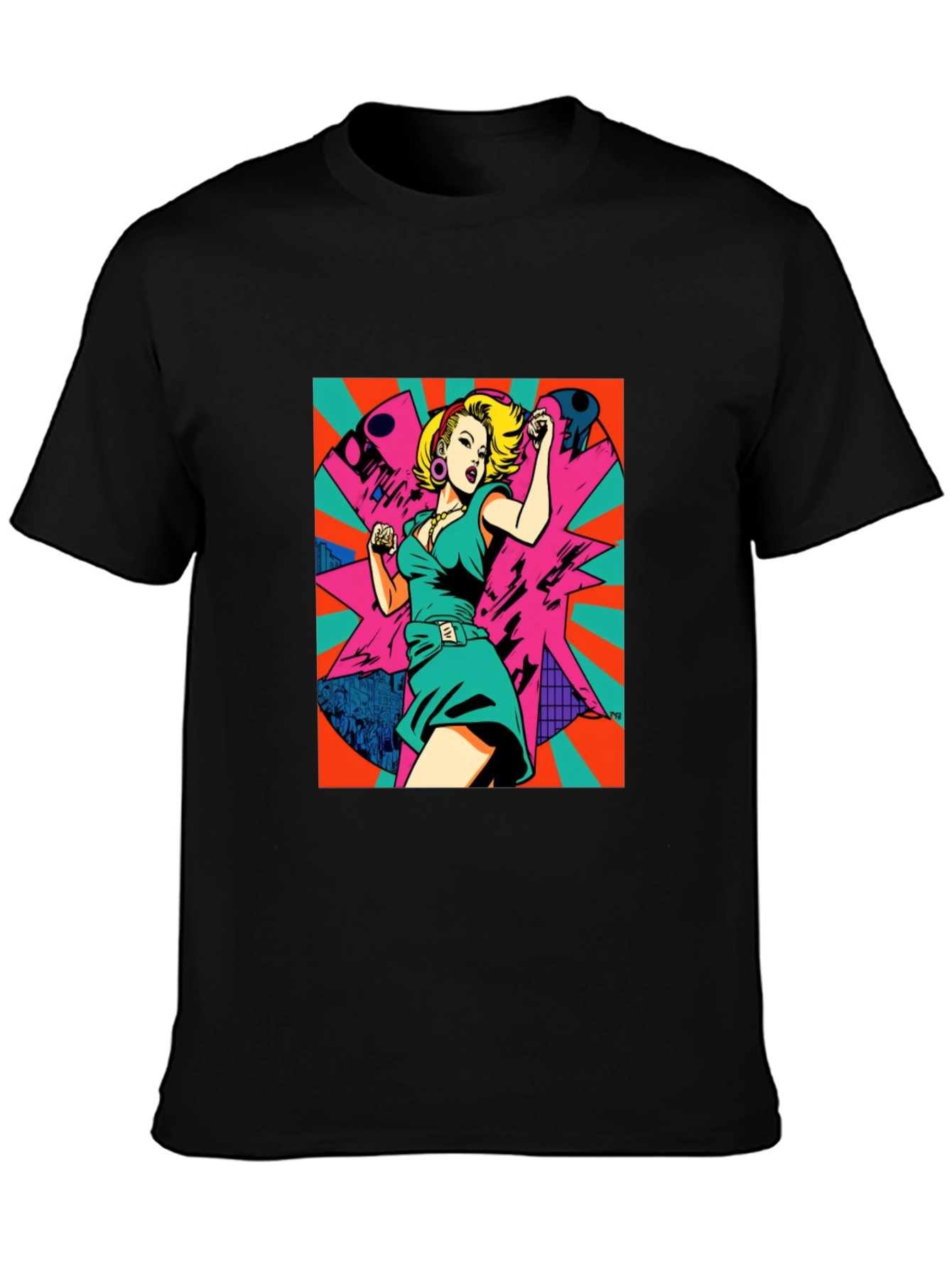 Retro Pop Art Woman Graphic Tee - Black