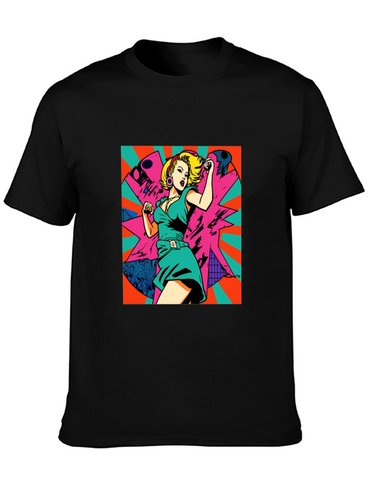 Retro Pop Art Woman Graphic Tee - Black
