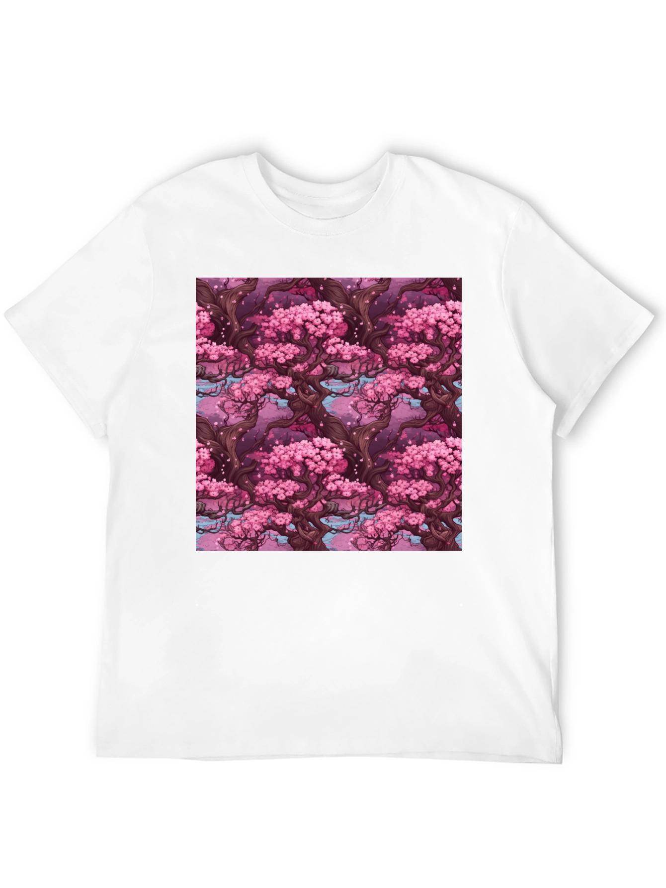 Sakura Tree Pattern Black T-Shirt