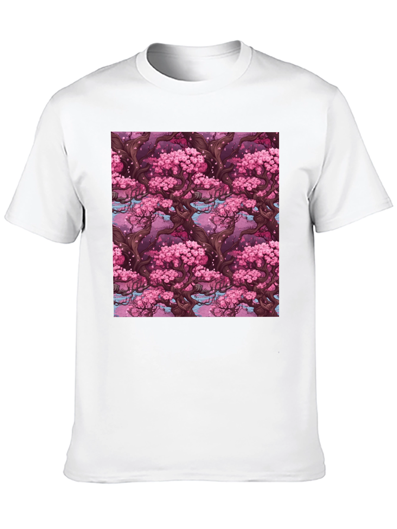Sakura Tree Pattern Black T-Shirt