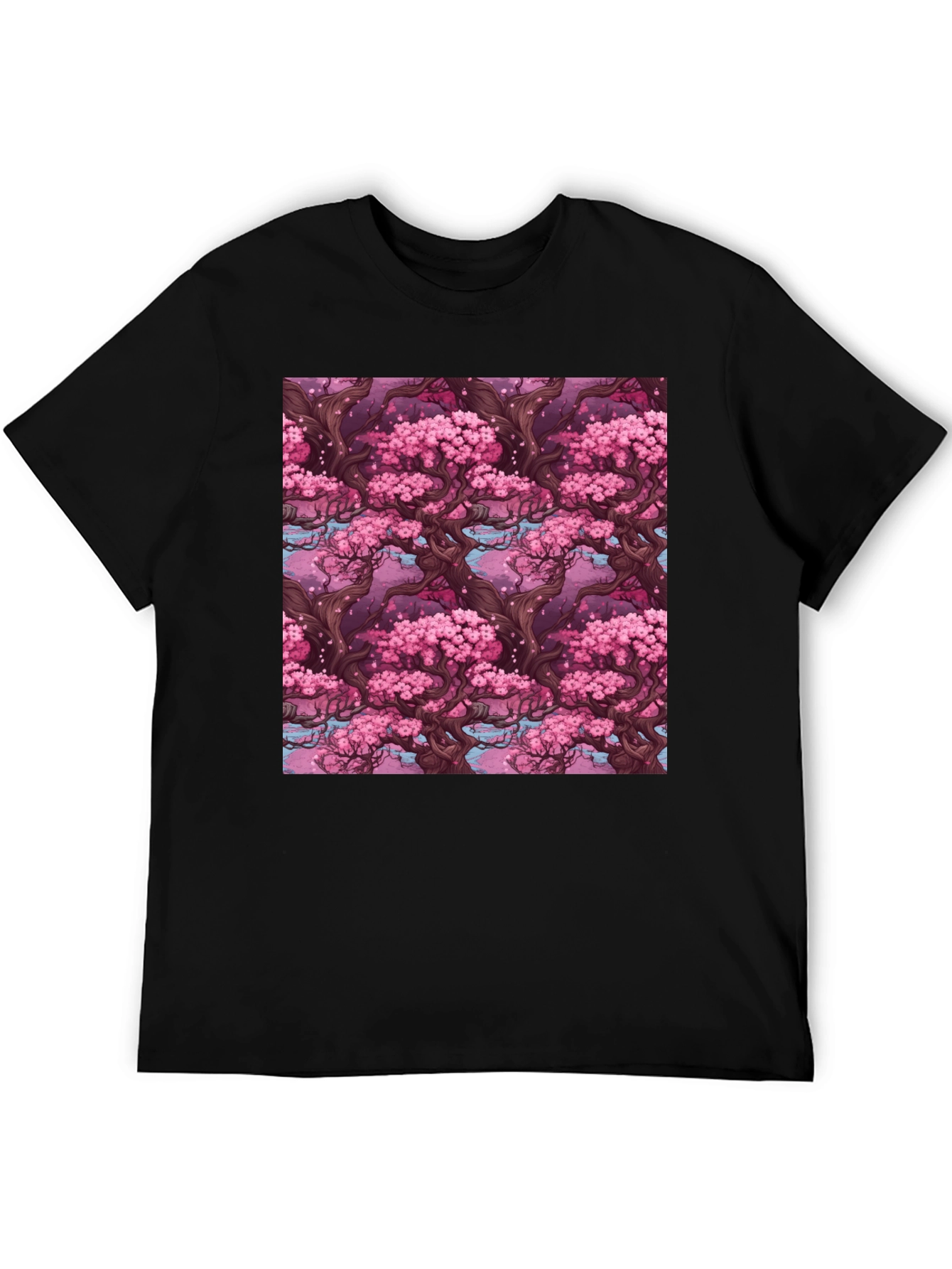 Sakura Tree Pattern Black T-Shirt