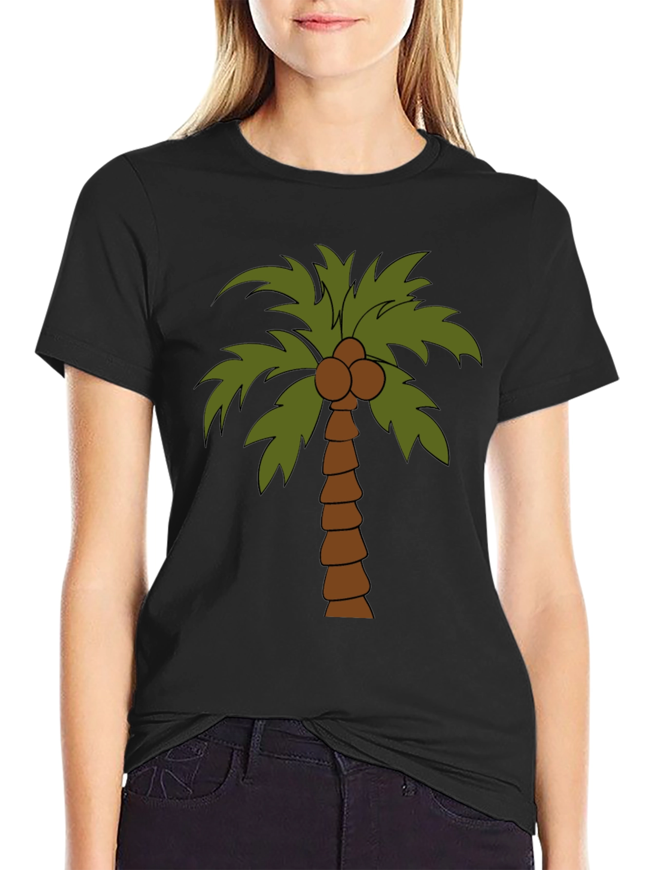 Tropical Palm Tree Graphic Tee - Black Cotton T-Shirt