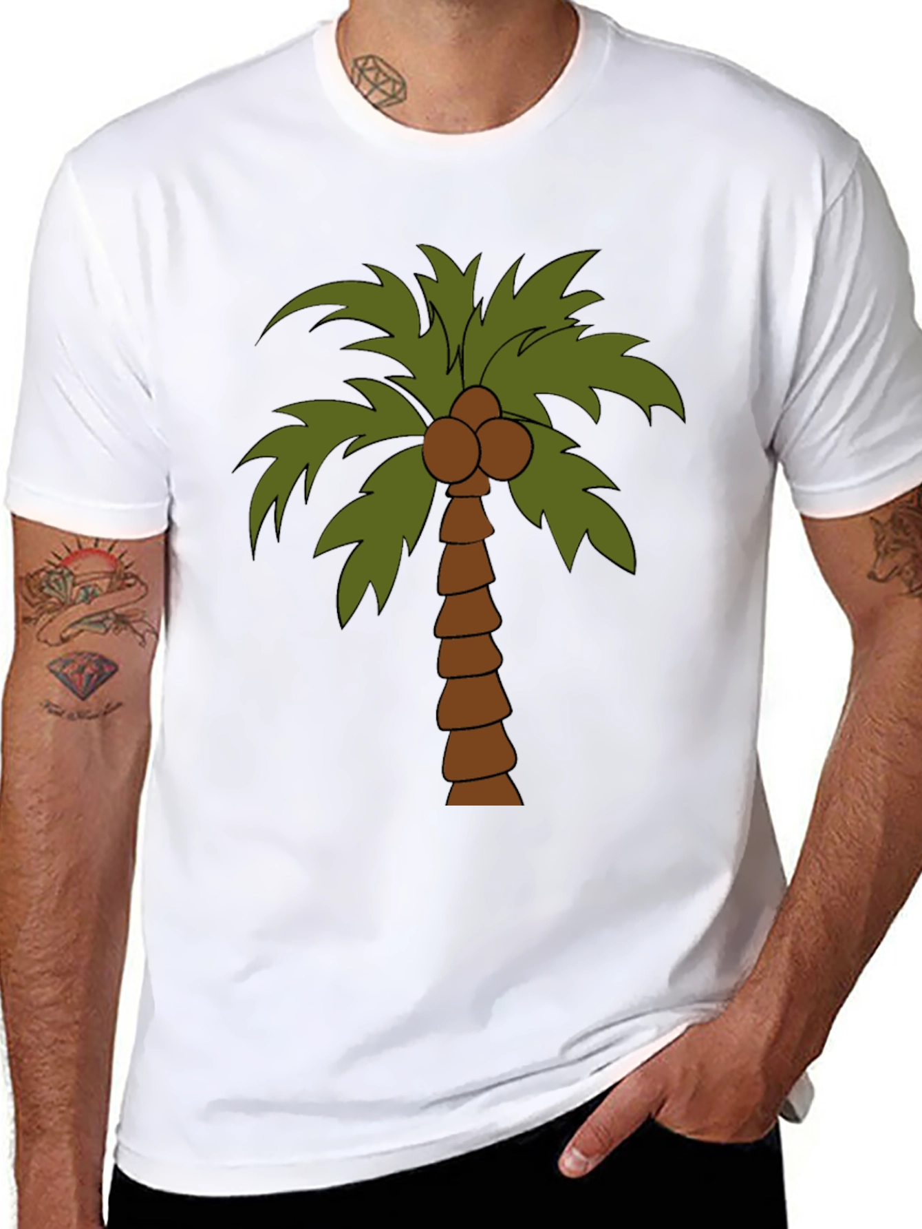 Tropical Palm Tree Graphic Tee - Black Cotton T-Shirt