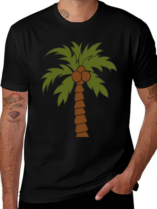 Tropical Palm Tree Graphic Tee - Black Cotton T-Shirt