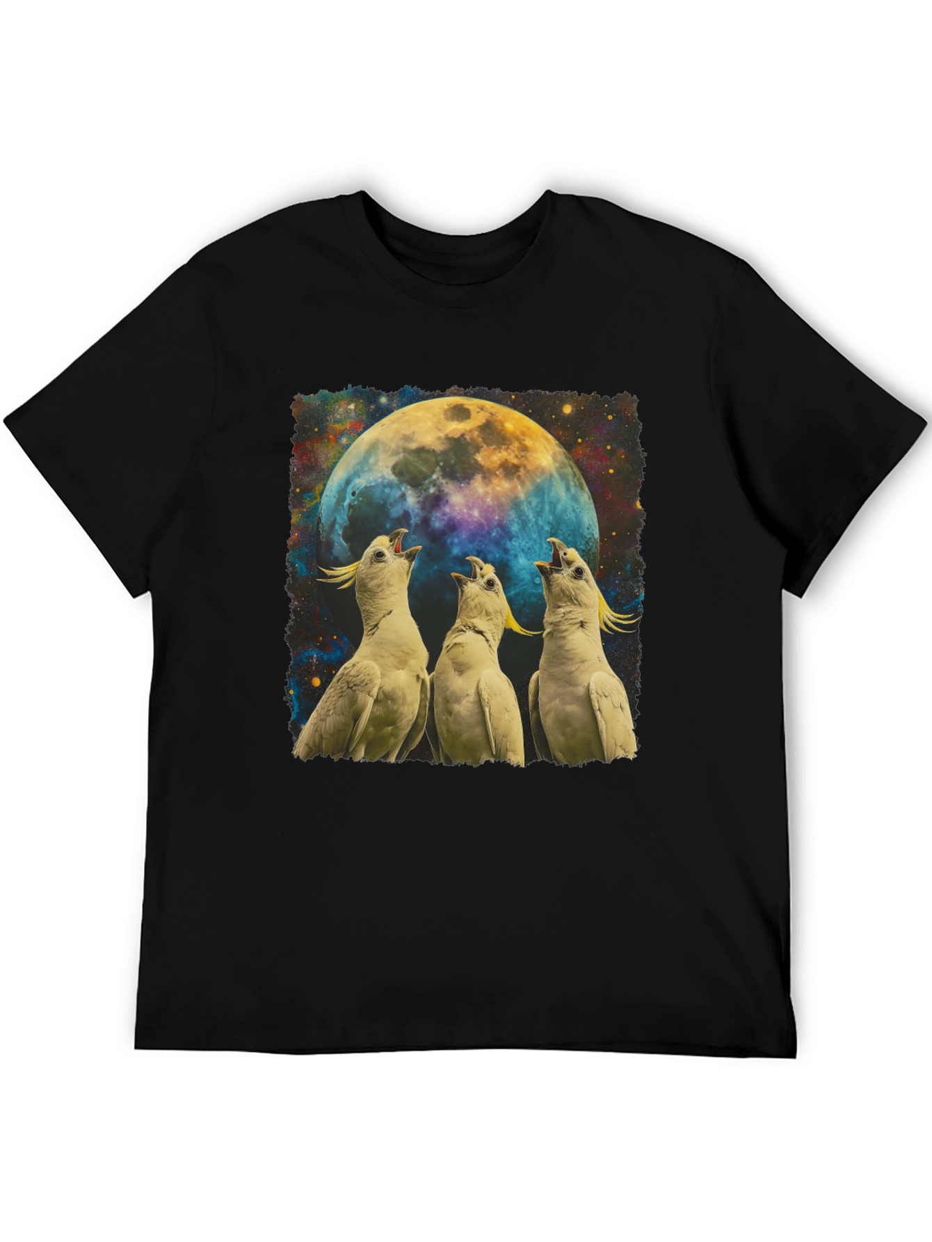 Cockatoos Howling at Moon Mens Black T-Shirt
